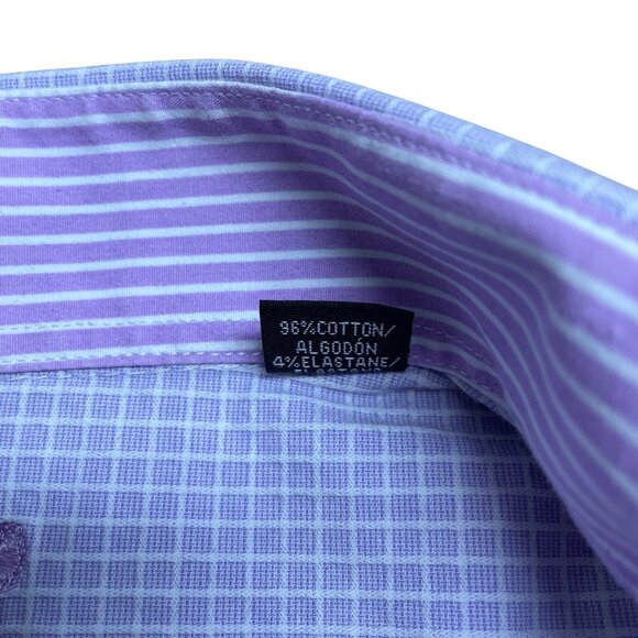 ENGLISH LAUNDRY DRESS SHIRT CHECK TEXTURED FLIP CUFF MENS SIZE 17.5 34/35 PURPLE - Picture 8 of 12